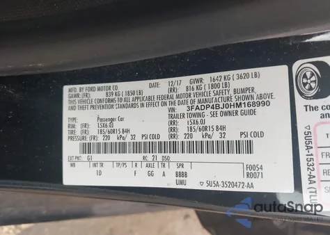 2017 Ford Fiesta Se from USA, damaged, VIN 3FADP4BJ0HM168990